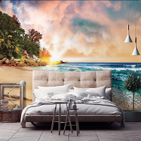 Флизелиновые фотообои в зал море 312x219 см Закат на тропическом пляже (10897VEXXL) +клей