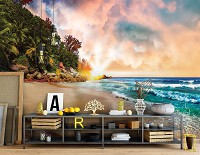 Флизелиновые фотообои летний пейзаж море 368x280 см Закат на тропическом пляже (10897V10) +клей