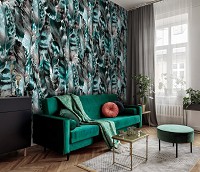 Флизелиновые фотообои в спальню птицы 520x318 см Красивые зеленые перья (10921VEXXXXXL) +клей