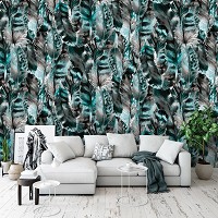 Флизелиновые фотообои для кухни птицы 368x280 см Красивые зеленые перья (10921V10) +клей