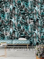 Птицы флизелиновые фотообои 368x254 см Красивые зеленые перья (10921V8) +клей