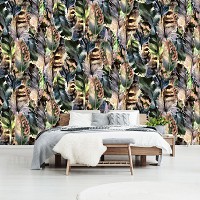 Флизелиновые фотообои с животным принтом 368x280 см Красивые разноцветные перья (10922V10) +клей