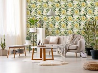 Флізелінові фотошпалери в інтер'єрі квіти 416x290 см Жовті півонії (10933VEXXXXL) +клей