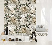 Флизелиновые фотообои цветы 206x275 см Бежевые пионы (10934VEA)+клей
