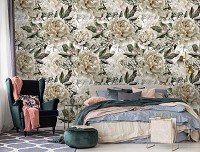 Квіти флізелінові фотошпалери 416x290 см Бежеві півонії (10934VEXXXXL) +клей