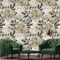 Красиві флізелінові фотошпалери квіти 368x254 см Бежеві півонії (10934V8) +клей