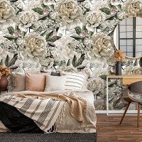 Флизелиновые фотообои на стену цветы 312x219 см Бежевые пионы (10934VEXXL) +клей