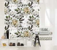 Флизелиновые фотообои в цветок 206x275 см Золотые пионы (10935VEA)+клей