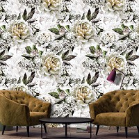 Флізелінові фотошпалери візерунки 254x184 см Золоті півонії (10935V4)+клей