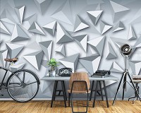 Флизелиновые фотообои с геометрией 416x290 см Пирамиды 3D на сером фоне (10937VEXXXXL) +клей