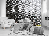 Флизелиновые фотообои абстракция на стену 416x290 см Черно-белая мозаика из ромбов (10938VEXXXXL) +клей