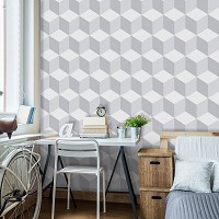 Флизелиновые фотообои в клетку в интерьере 312x219 см 3D Мозаика из серых кубиков (10940VEXXL) +клей