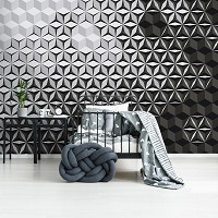 Флизелиновые фотообои искусство 254x184 см 3D Черно-белая мозаика из кубиков (10941V4)+клей