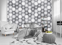 Красивые флизелиновые фотообои абстракция 254x184 см Серые 3D соты (10942V4)+клей - вид 5 миниатюра