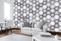 Красивые флизелиновые фотообои абстракция 254x184 см Серые 3D соты (10942V4)+клей