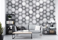 Флизелиновые фотообои абстракция 416x254 см Серые 3D соты (10942VEXXXL) +клей