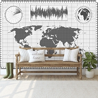 Флизелиновые фотообои 254x184 см Карта мира из пиксилей (10944V4)+клей