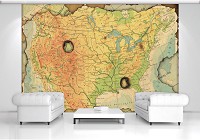 Красивые флизелиновые фотообои на кухню 254x184 см карта США (10946V4)+клей