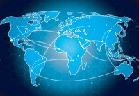 Популярні флізелінові фотошпалери 416x254 см Синя карта світу на стільниках (10948VEXXXL) +клей - вид 1 мініатюра