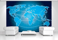 Флизелиновые фотообои в спальню 312x219 см Синяя карта мира на сотах (10948VEXXL) +клей