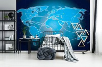 Популярные флизелиновые фотообои 416x254 см Синяя карта мира на сотах (10948VEXXXL) +клей