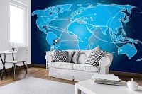 Флизелиновые фотообои на кухню 416x290 см Синяя карта мира на сотах (10948VEXXXXL) +клей