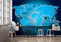 Флізелінові фотошпалери до спальні 312x219 см Синя карта світу на стільниках (10948VEXXL) +клей - вид 7 мініатюра