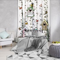 Флизелиновые фотообои природа весна 206x275 см Березовый лес с птицами бабочками и скворечниками (10950VEA) +клей