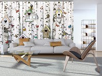 Флизелиновые фотообои деревья 416x254 см Березовый лес с птицами бабочками и скворечниками+клей - вид 6 миниатюра