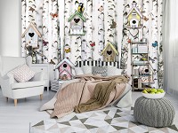 Флізелінові фотошпалери для зали 254x184 см Березовий ліс з птахами метеликами та шпаківнями (10950V4)+клей