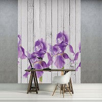 Флизелиновые фотообои цветы 206x275 см Ирисы на деревянных досках (10951VEA) +клей