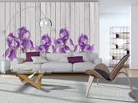 Флизелиновые фотообои цветы на стену 312x219 см Ирисы на деревянных досках (10951VEXXL)+клей