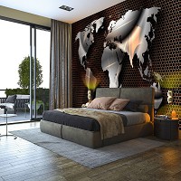 Флизелиновые фотообои для спальни 460x300 см Современная карта мира (10953V12) +клей