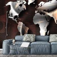 Флизелиновые фотообои для кухни 312x219 см Современная карта мира (10953VEXXL) +клей