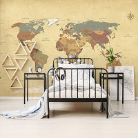 Флизелиновые фотообои винтаж 460x300 см Карта мира коричневая (10973V12) +клей