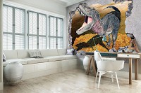 Флизелиновые фотообои животные 416x290 см 3d Стена и Динозавр (11037VEXXXXL) +клей