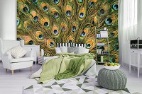 Флизелиновые фотообои в спальню природа 254x184 см павлинье перо (11045V4)+клей