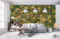 Флизелиновые фотообои в спальню природа 254x184 см павлинье перо (11045V4)+клей - вид 6 миниатюра