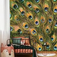 Флизелиновые фотообои в спальню 416x254 см павлинье перо (11045VEXXXL) +клей