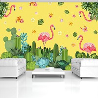 Флизелиновые фото обои 254x184 см Фламинго с кактусами (11065V4)+клей