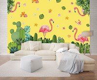 Флизелиновые фото обои абстрактные 368x254 см Фламинго с кактусами (11065V8)+клей