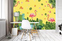 Флізелінові фото шпалери абстракція в інтер'єрі 312x219 см Фламінго з кактусами (11065VEXXL)+клей