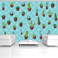 Флизелиновые фотообои в стиле модерн 416x290 см Кактус на светло синем фоне (11076VEXXXXL) +клей