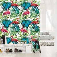 Флізелінові геометричні фото шпалери 184x254 см Фламінго на листі (11083V4A)+клей - вид 6 мініатюра