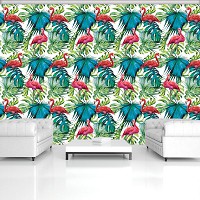 Флизелиновые фото обои геометрия Фламинго на листьях (11083V)+клей