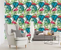 Флизелиновые современные фото обои 254x184 см Фламинго на листьях (11083V4)+клей