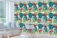 Флізелінові сучасні фото шпалери 254x184 см Фламінго на листі (11083V4)+клей - вид 6 мініатюра