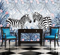 Флизелиновые фотообои в цветок животные 312x219 см Зебры в синем саду (11087VEXXL) +клей