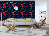 Сучасні флізелінові фотошпалери птахи 416x290 см Папуга на тлі темно сині джунглі (11090VEXXXXL) +клей