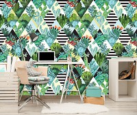 Флизелиновые фотообои искусство 416x290 см Кактус геометрия ромбов в абстракции (11091VEXXXXL) +клей